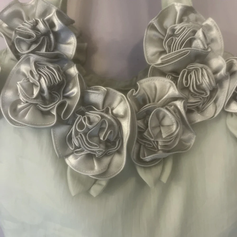 Women's Shoulder Bags Green Shiny Textile Floral Embellishment Ruffles New